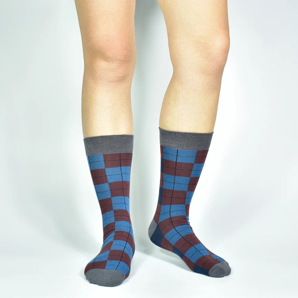 5 Pairs Men’s Checkered Mid-Calf Cotton Blend Socks - Trendy & Breathable