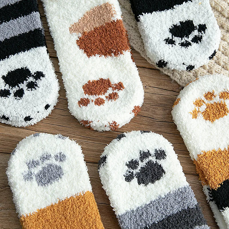 Autumn Winter Coral Velvet Cat Claw Socks - Cozy Home Socks for Women & Kids