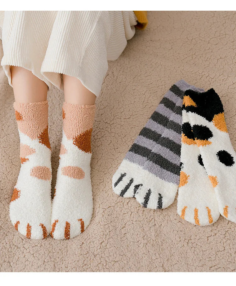 Autumn Winter Coral Velvet Cat Claw Socks - Cozy Home Socks for Women & Kids