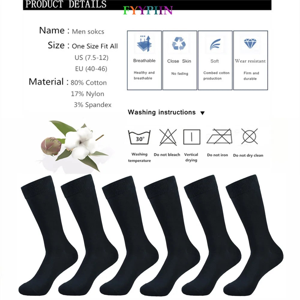 6 Pairs Men’s Black Cotton Dress Socks - Sweat-Resistant & Anti-Odor