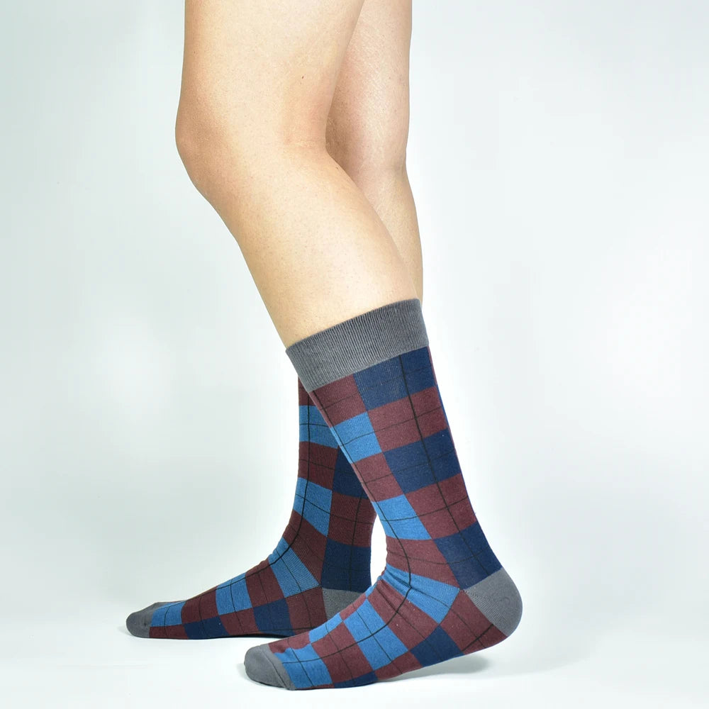 5 Pairs Men’s Checkered Mid-Calf Cotton Blend Socks - Trendy & Breathable