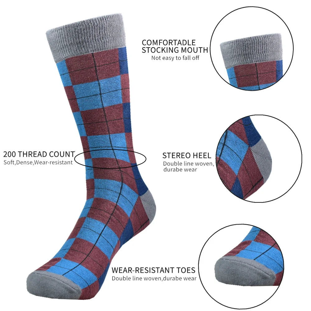 5 Pairs Men’s Checkered Mid-Calf Cotton Blend Socks - Trendy & Breathable